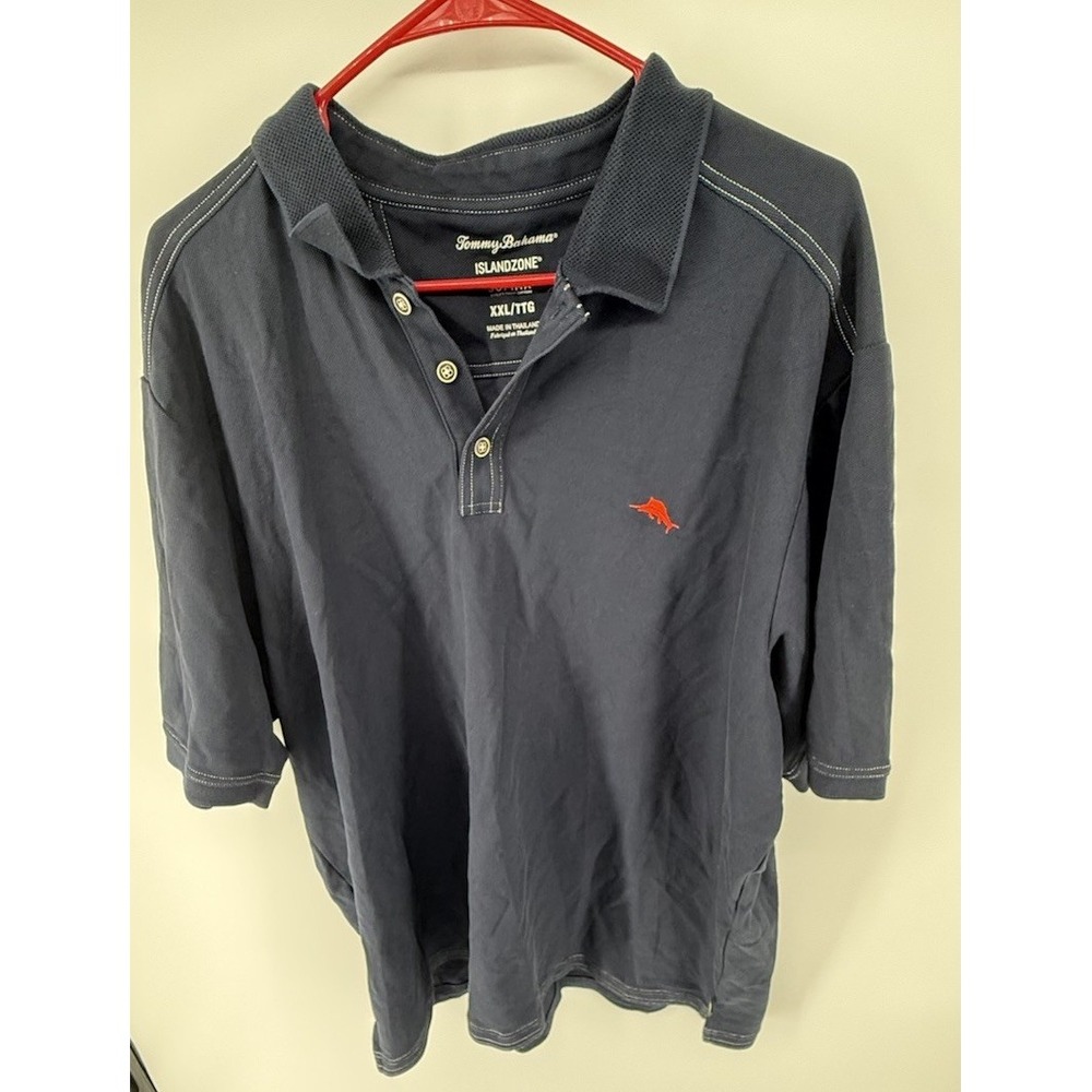 Tommy Bahama IslandZone Men's XXL Navy Blue Supima Cotton Polo Shirt Marlin Logo